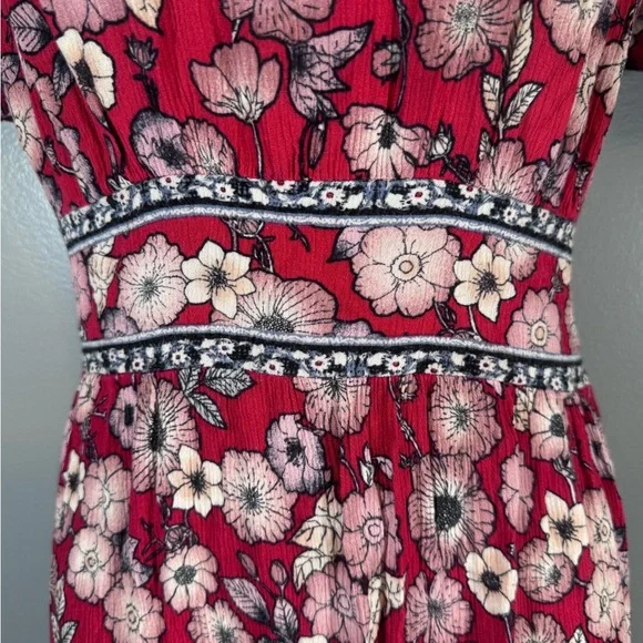 Knox Rose Red Floral Boho Midi Dress Size L | V-Neck Tiered Cottagecore - Picture 5 of 13